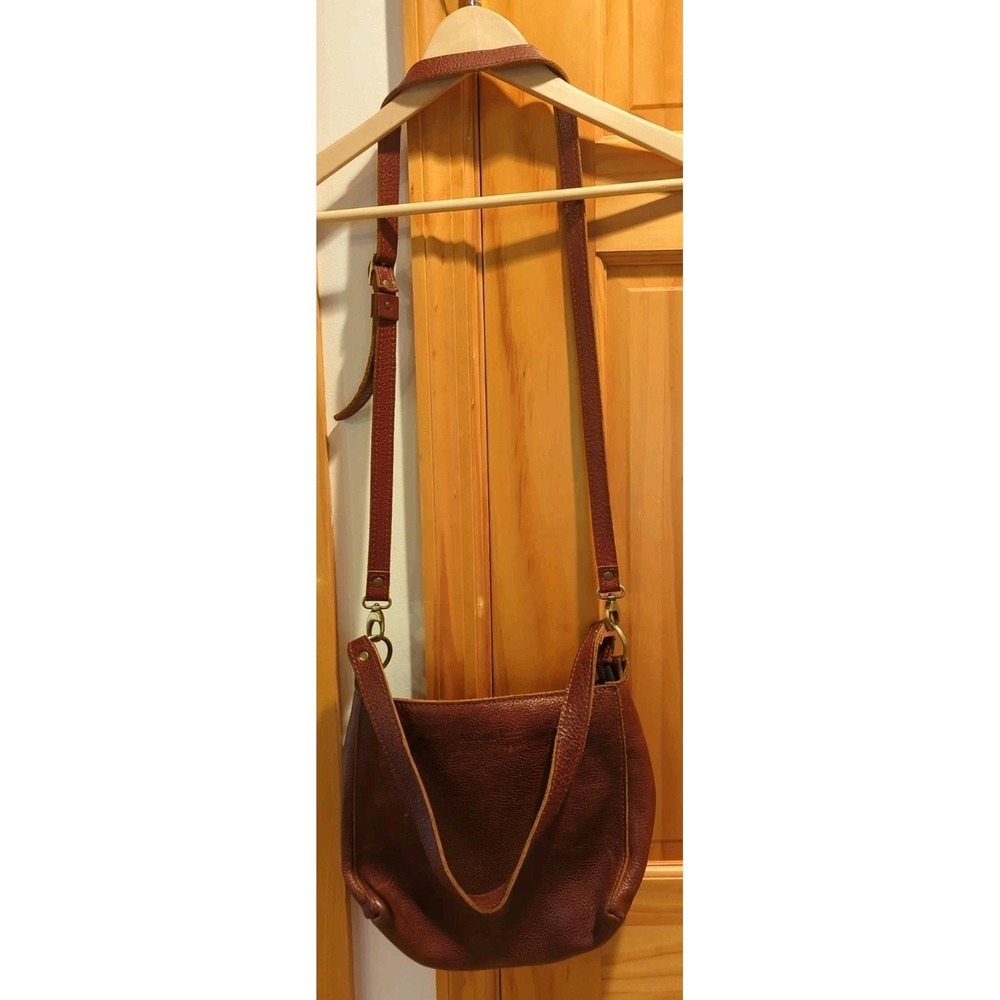 Portland Leather Goods Brown Satchel Bag Top Handle Crossbody Adjustable Strap
